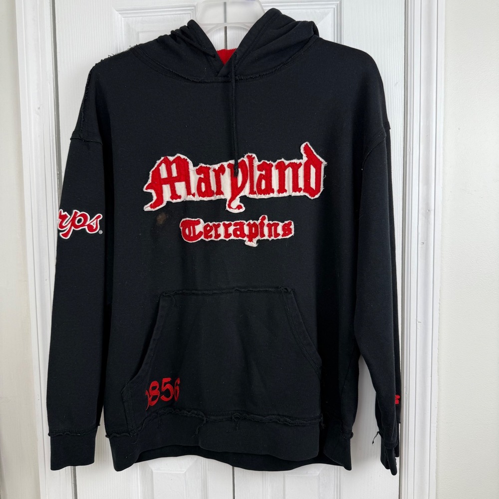 Vintage Russell Athletic Maryland‎ Terrapins Hoodie Black Embroidered Large